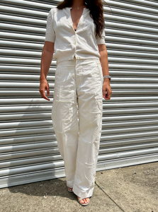 High Waist Bow jean in White/White Patchwork